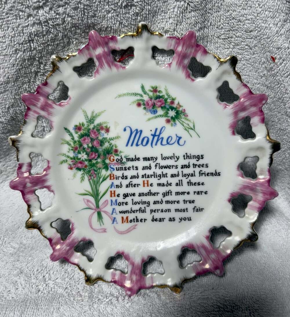 Vintage Mother Decorative Plate 8 Inch Floral Poem